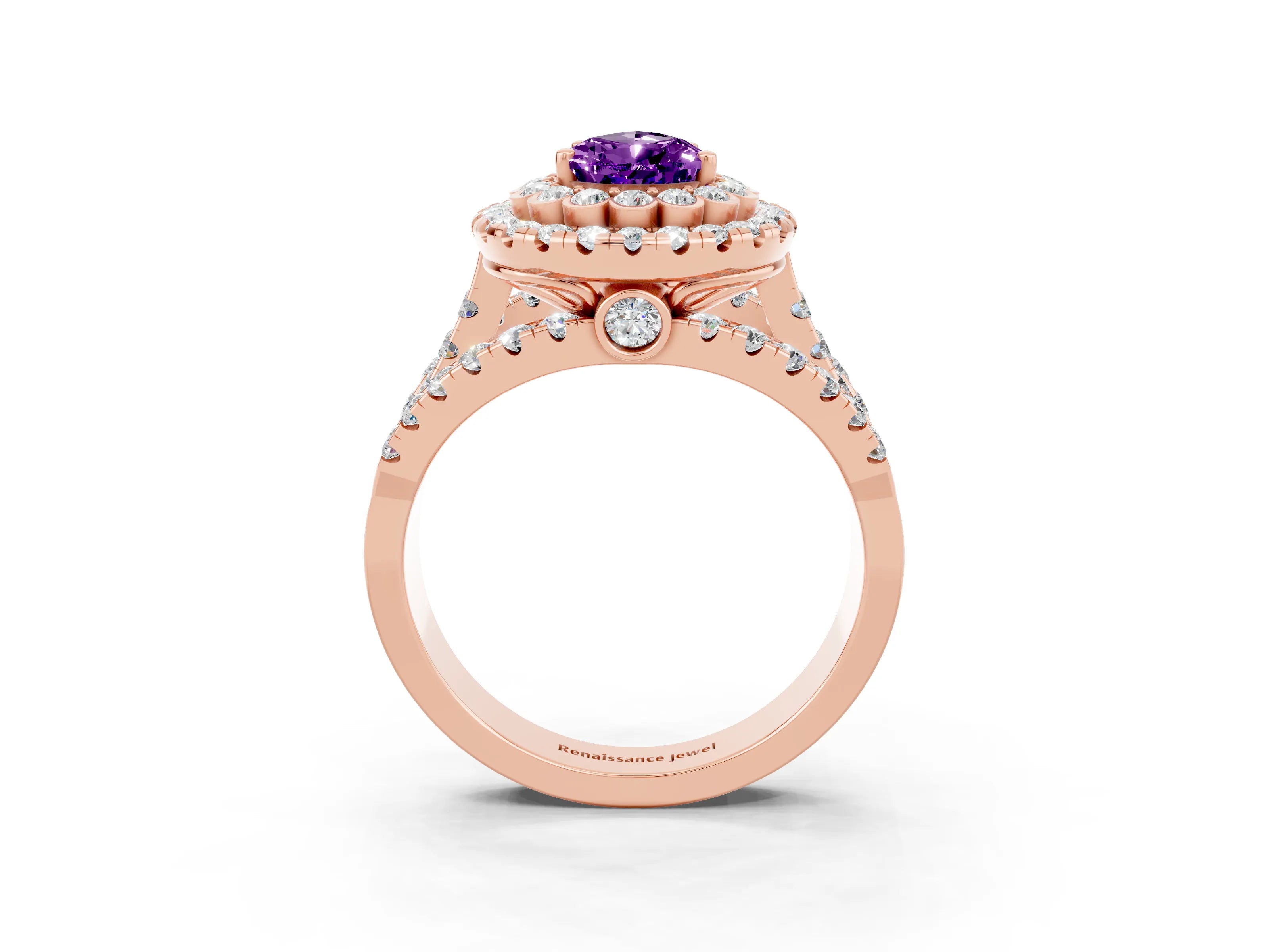 Rose gold Double Halo Pear Cut Diamond Split Shank Pave Set Ring_3