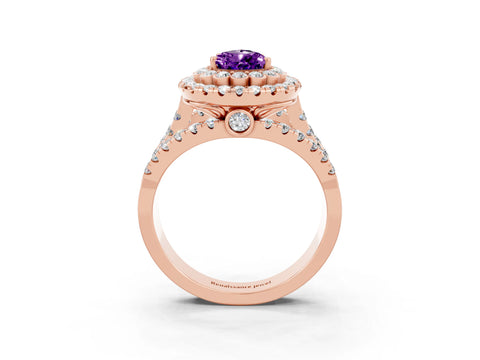 Rose gold Double Halo Pear Cut Diamond Split Shank Pave Set Ring_3