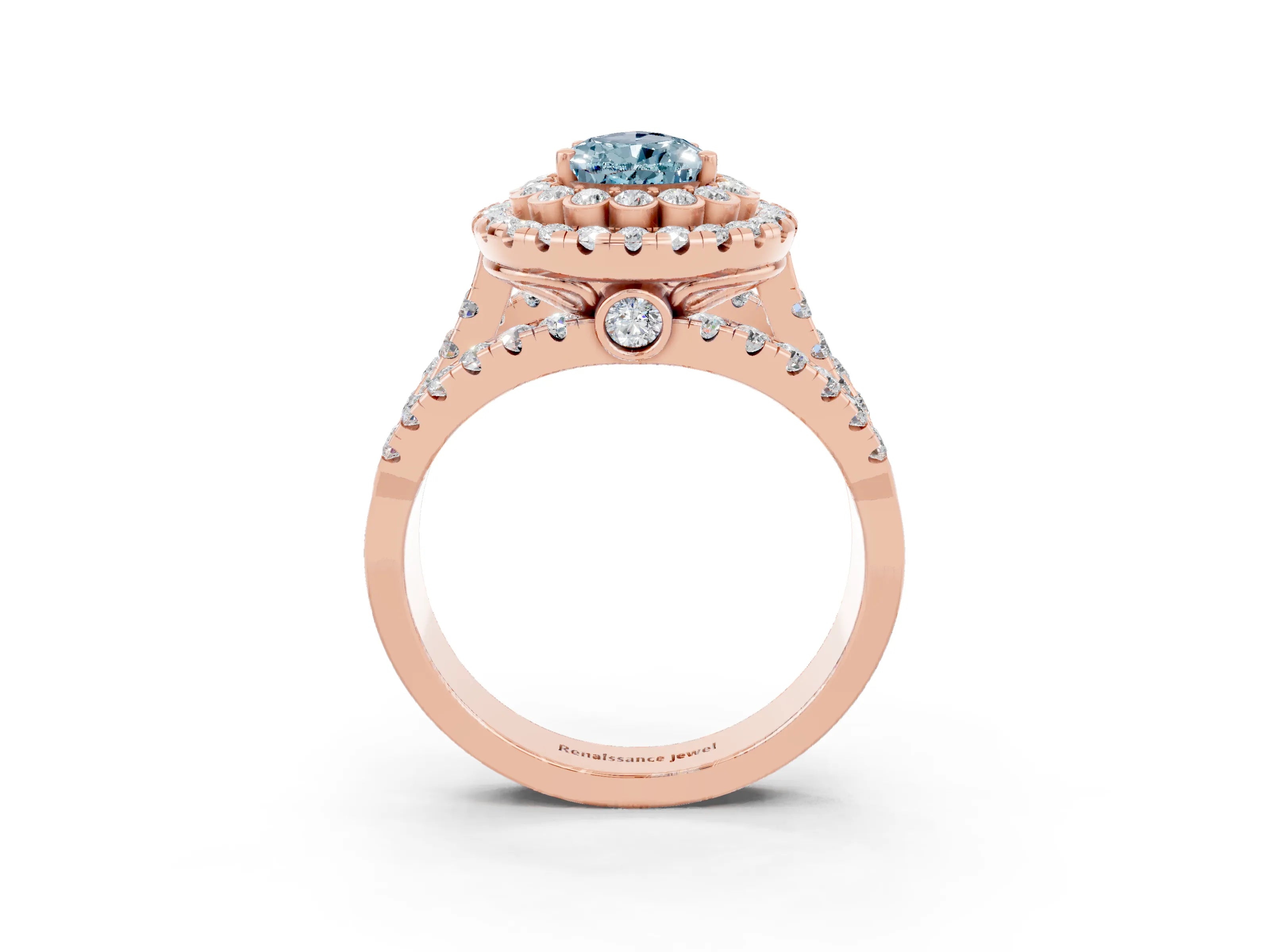 Rose gold Double Halo Pear Cut Diamond Split Shank Pave Set Ring_3