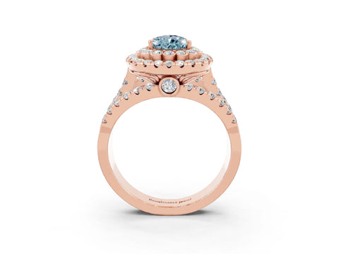 Rose gold Double Halo Pear Cut Diamond Split Shank Pave Set Ring_3