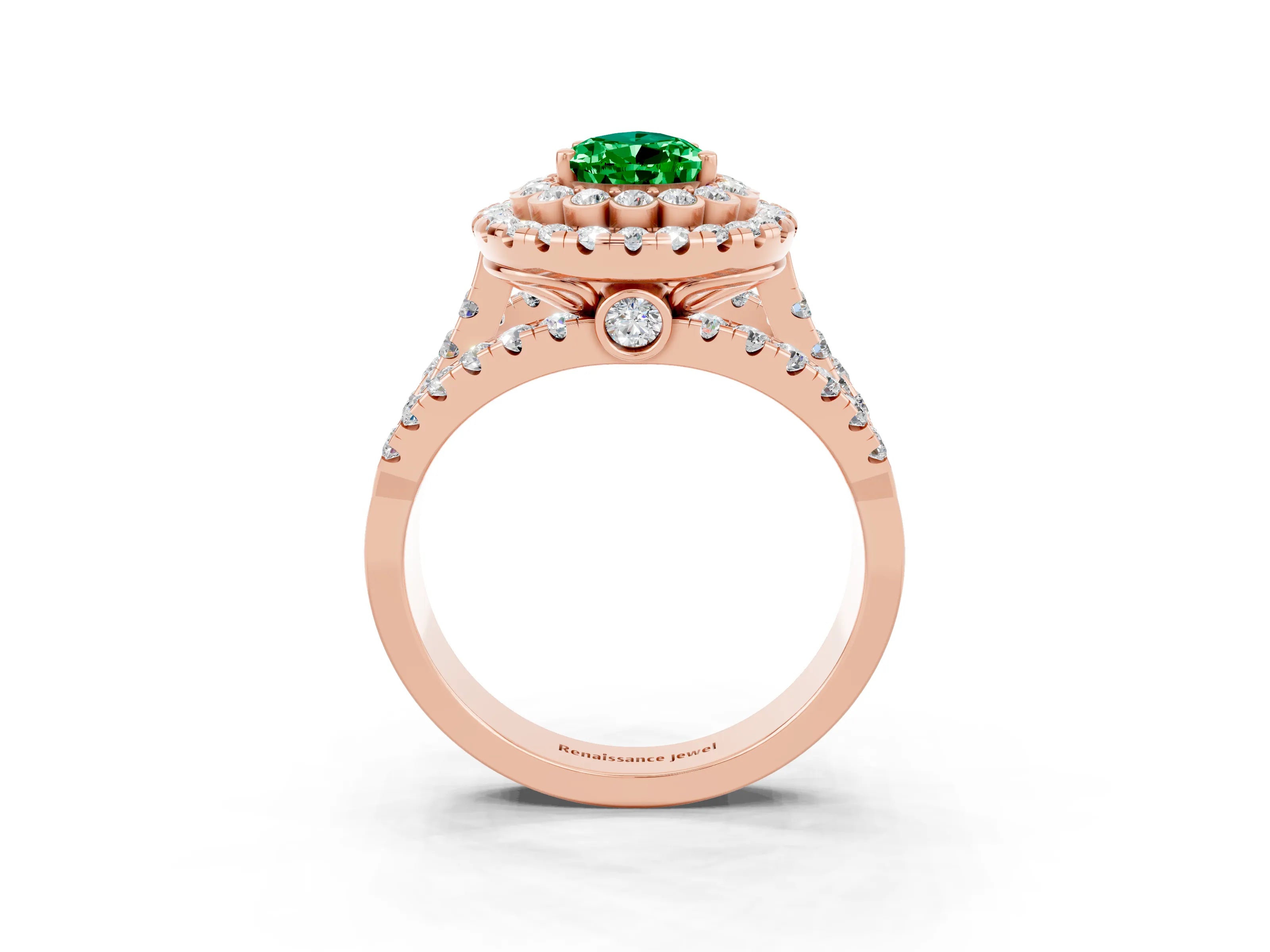 Rose gold Double Halo Pear Cut Diamond Split Shank Pave Set Ring_3