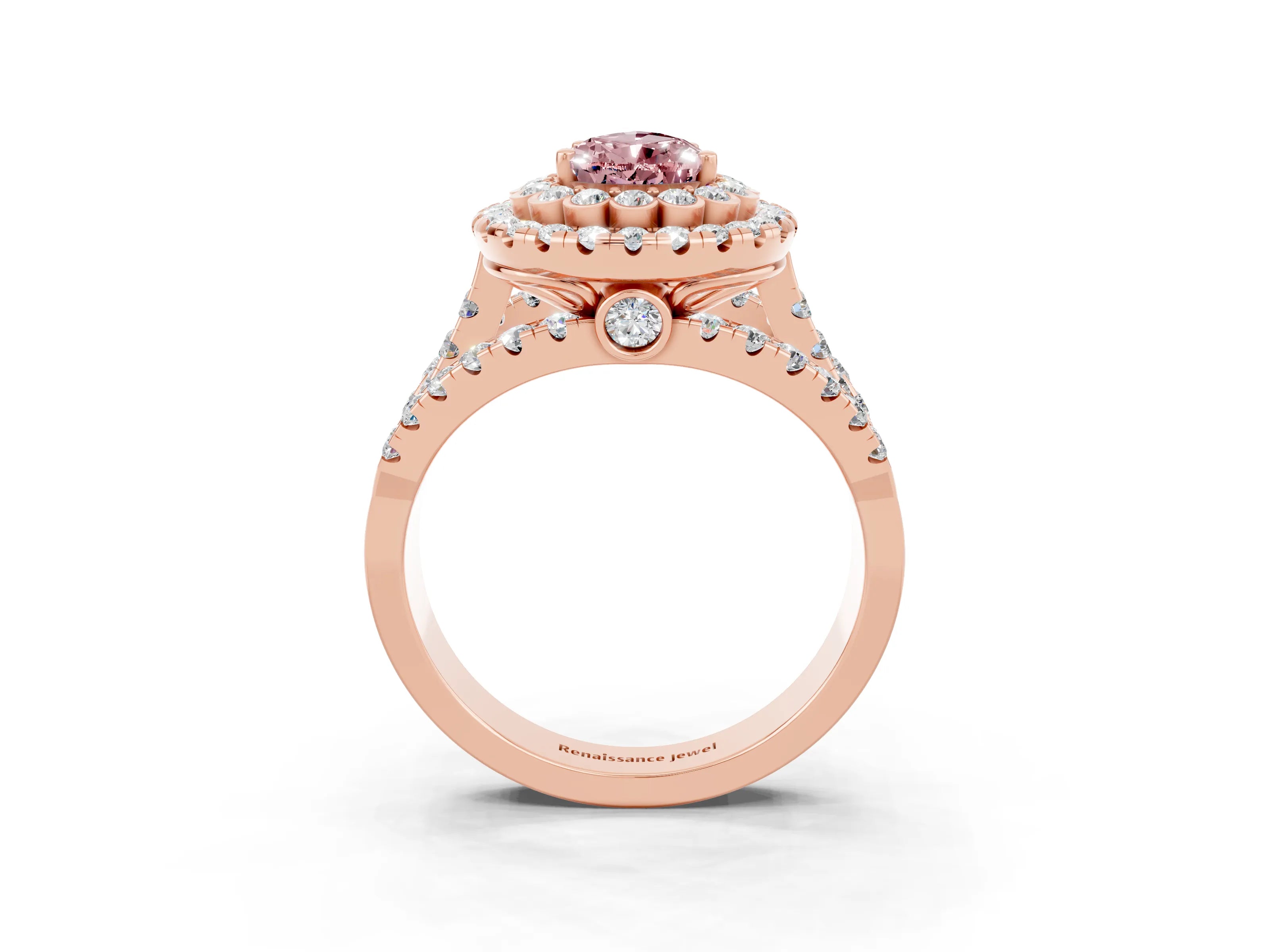 Rose gold Double Halo Pear Cut Diamond Split Shank Pave Set Ring_3