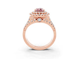 Rose gold Double Halo Pear Cut Diamond Split Shank Pave Set Ring_3