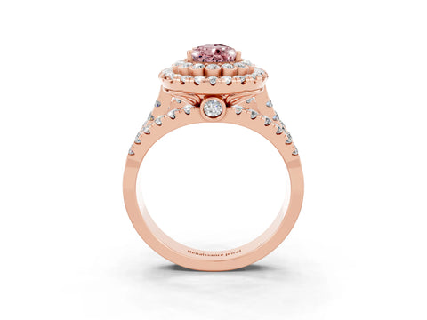 Rose gold Double Halo Pear Cut Diamond Split Shank Pave Set Ring_3