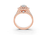 Rose gold Double Halo Pear Cut Diamond Split Shank Pave Set Ring_3