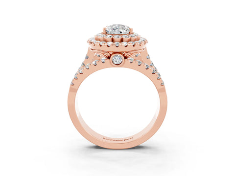 Rose gold Double Halo Pear Cut Diamond Split Shank Pave Set Ring_3