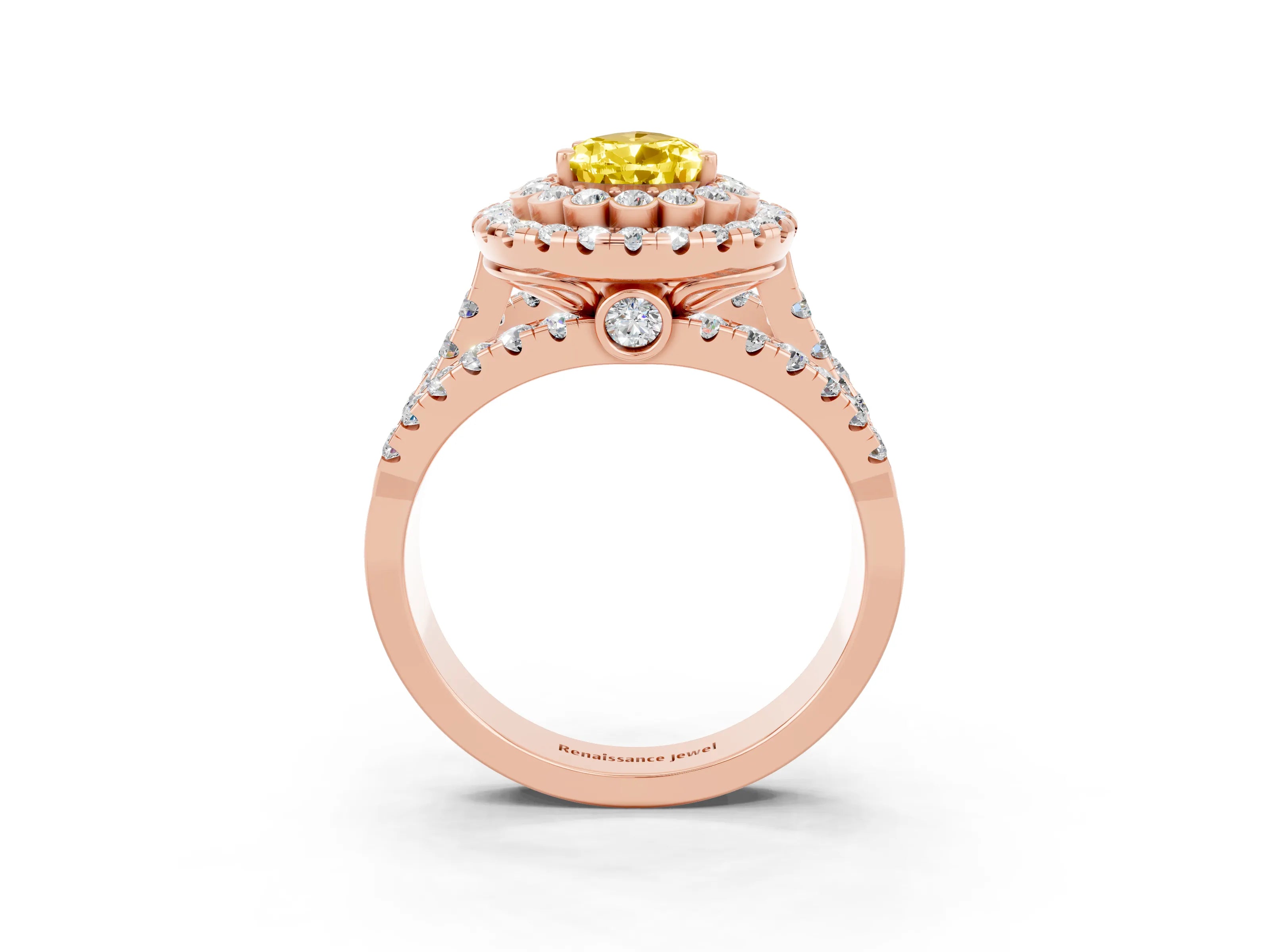 Rose gold Double Halo Pear Cut Diamond Split Shank Pave Set Ring_3