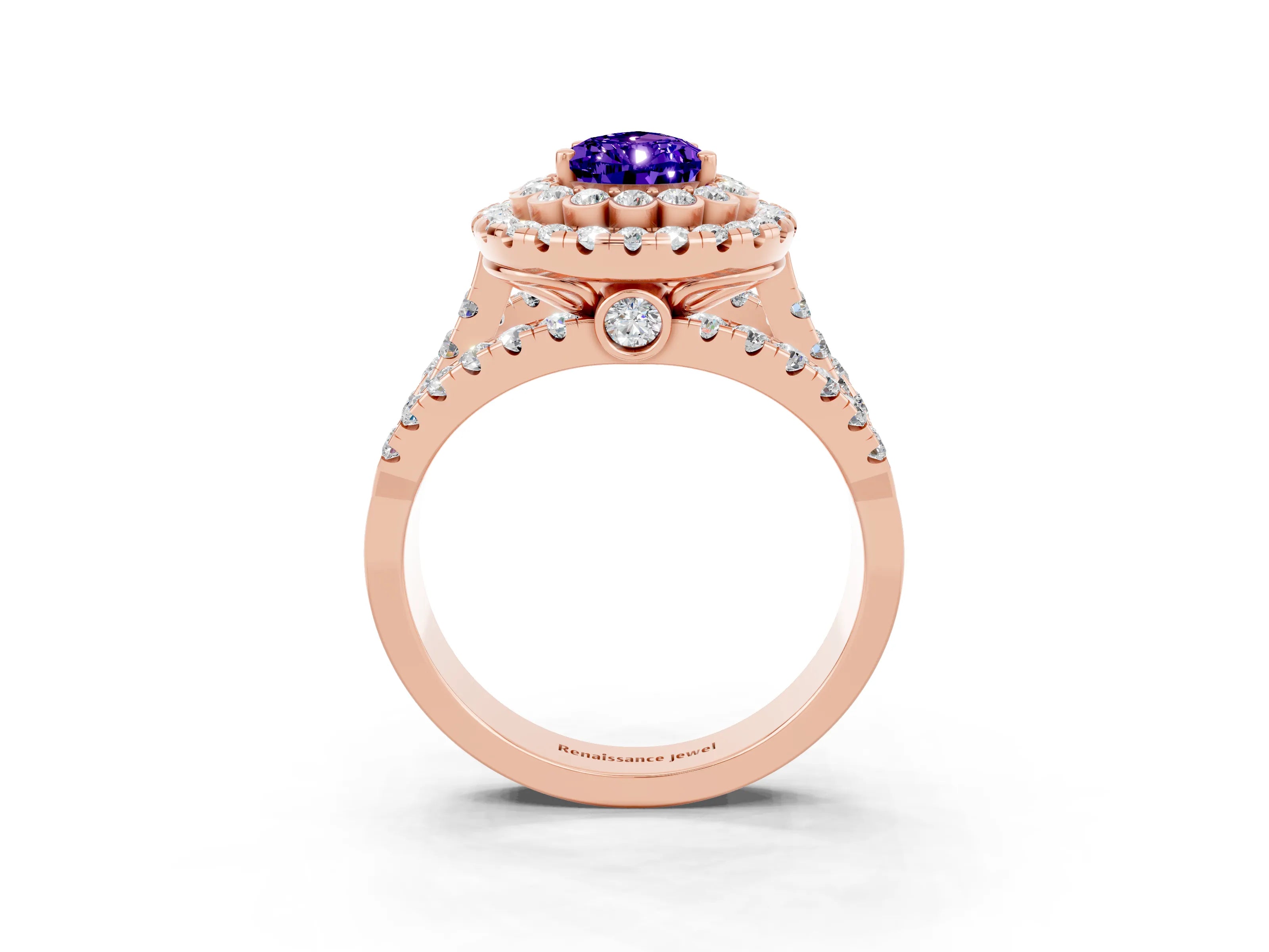 Rose gold Double Halo Pear Cut Diamond Split Shank Pave Set Ring_3