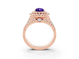 Rose gold Double Halo Pear Cut Diamond Split Shank Pave Set Ring_3