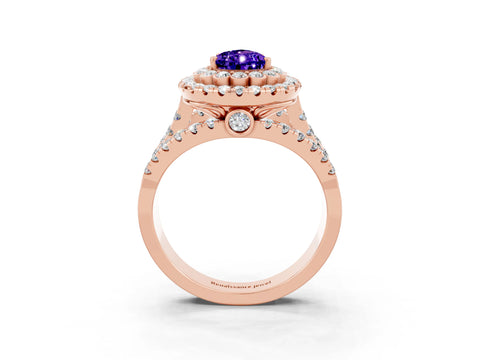 Rose gold Double Halo Pear Cut Diamond Split Shank Pave Set Ring_3
