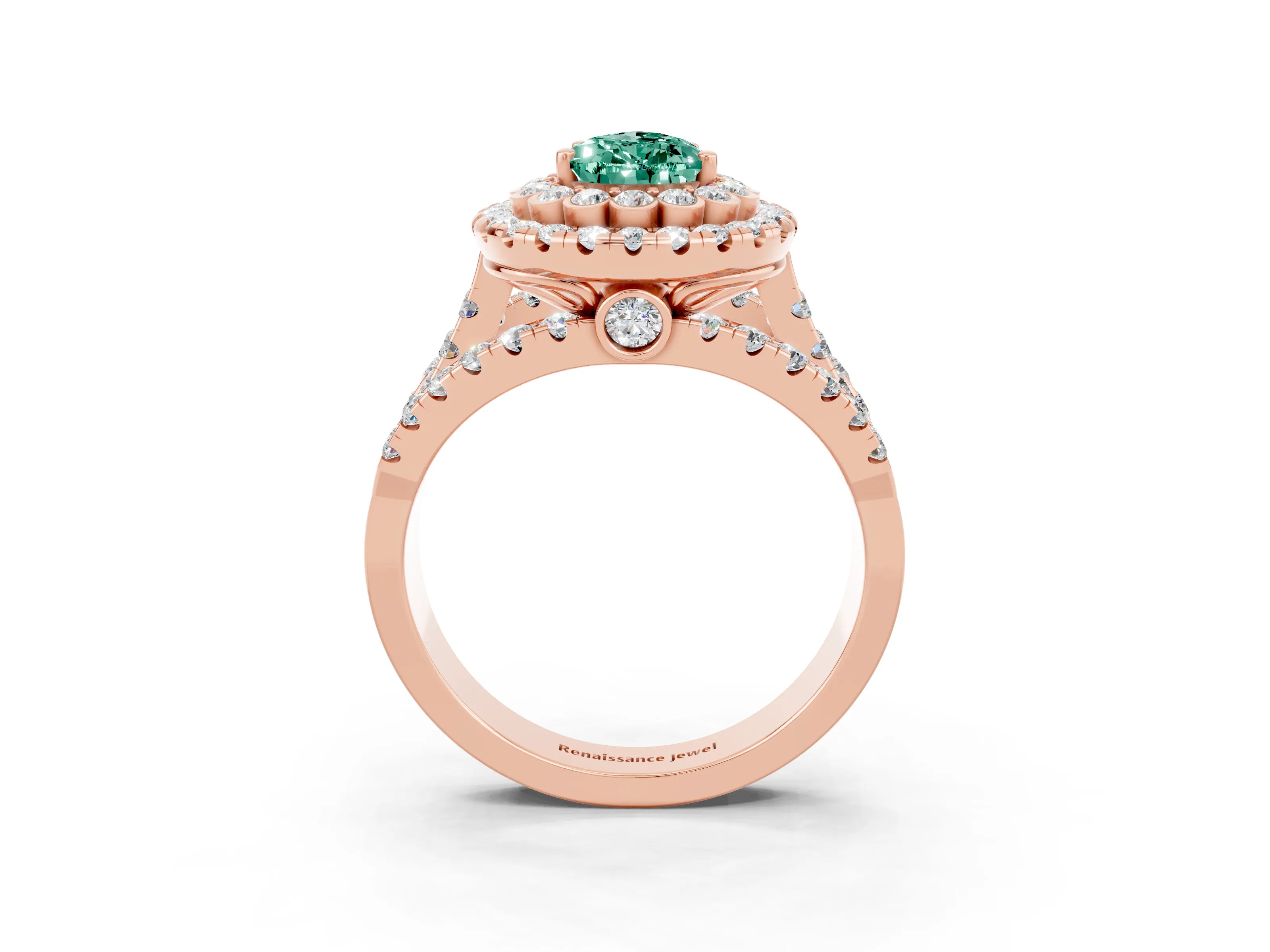 Rose gold Double Halo Pear Cut Diamond Split Shank Pave Set Ring_3
