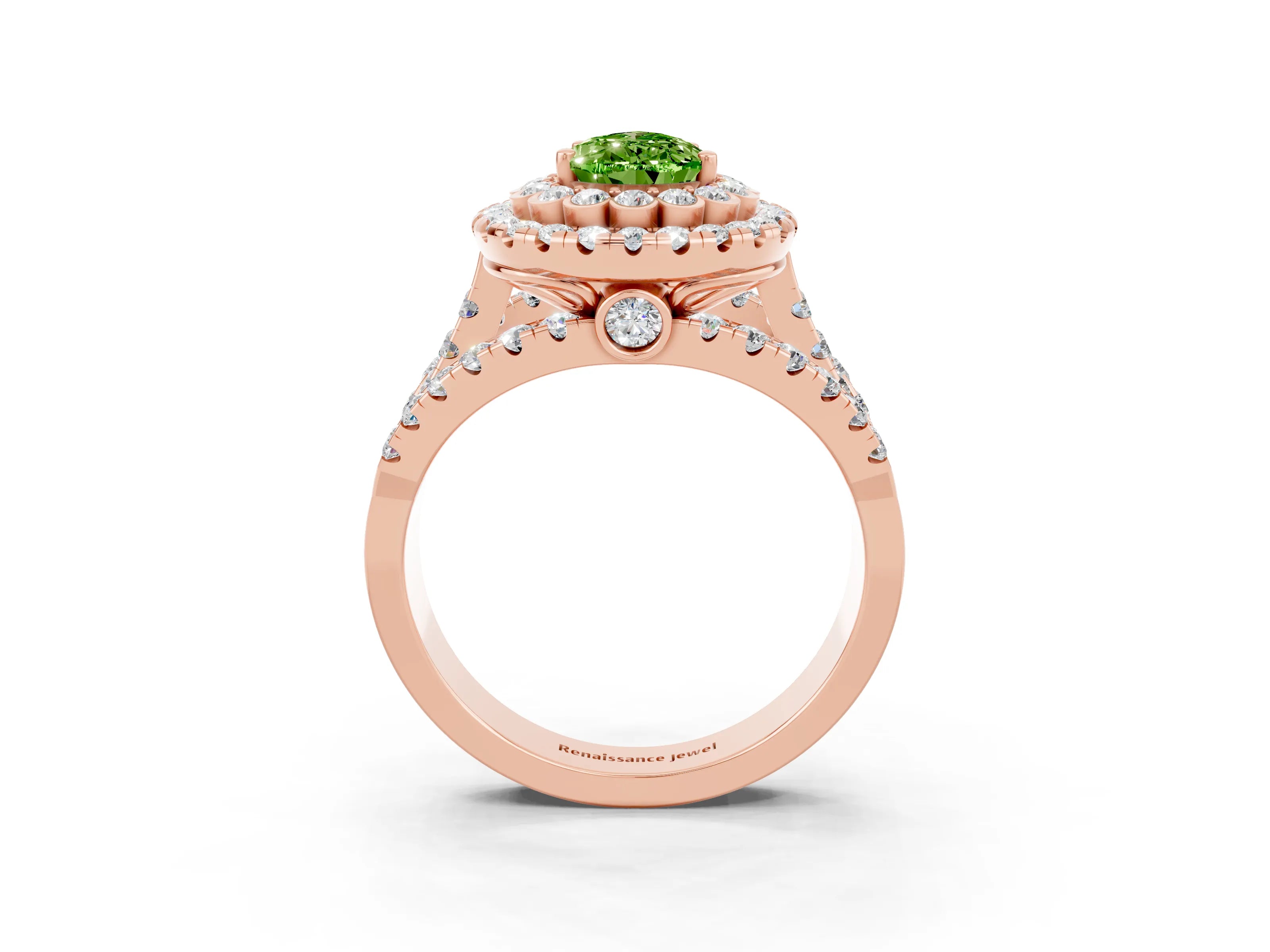 Rose gold Double Halo Pear Cut Diamond Split Shank Pave Set Ring_3