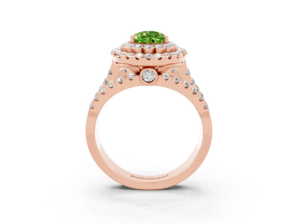 Rose gold Double Halo Pear Cut Diamond Split Shank Pave Set Ring