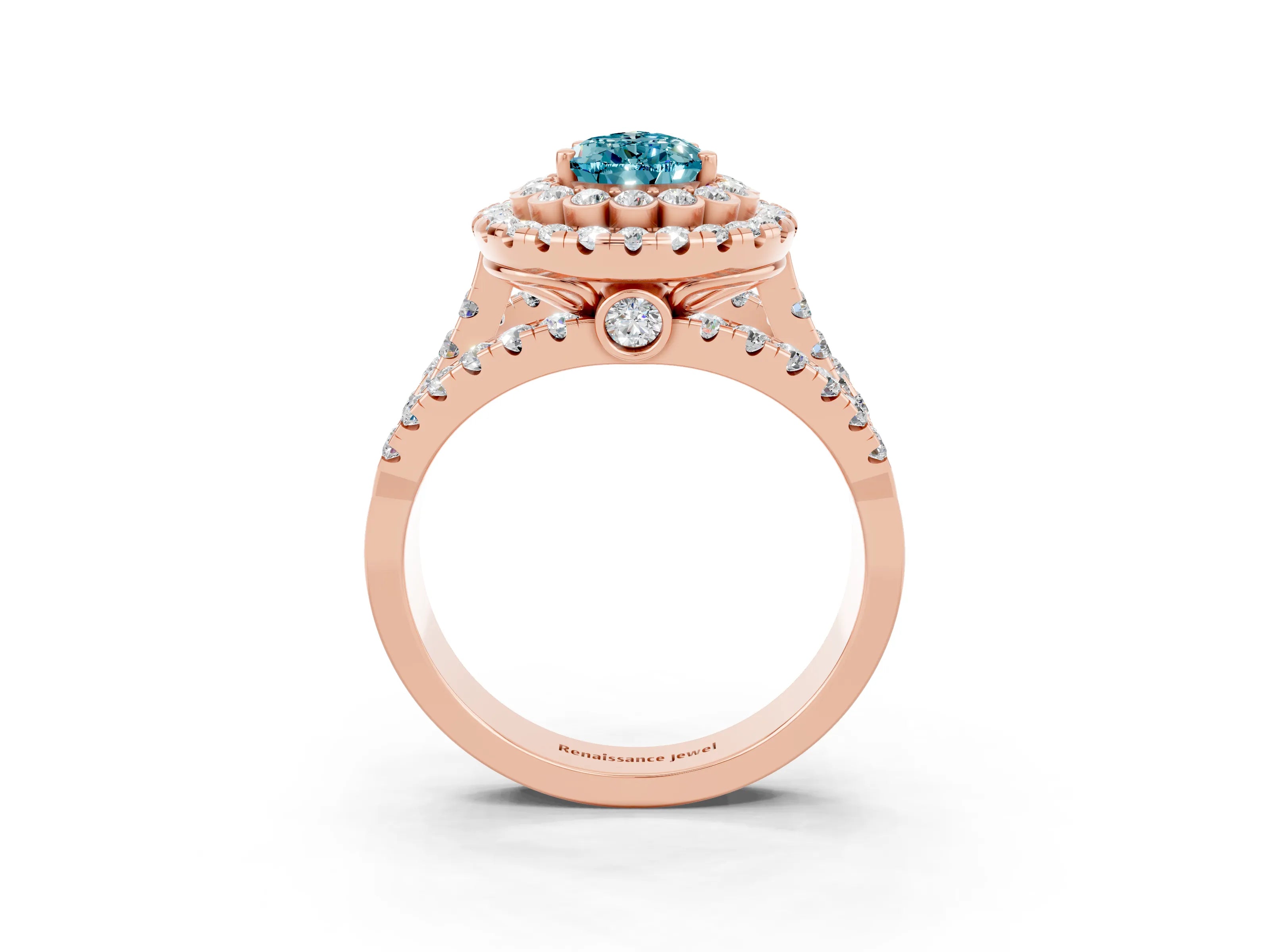 Rose gold Double Halo Pear Cut Diamond Split Shank Pave Set Ring_3