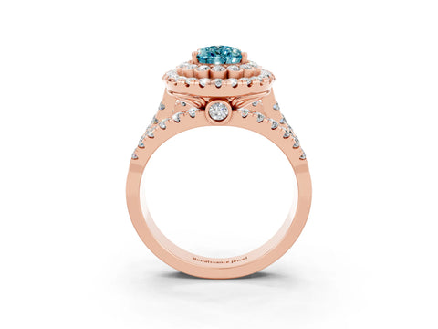 Rose gold Double Halo Pear Cut Diamond Split Shank Pave Set Ring_3