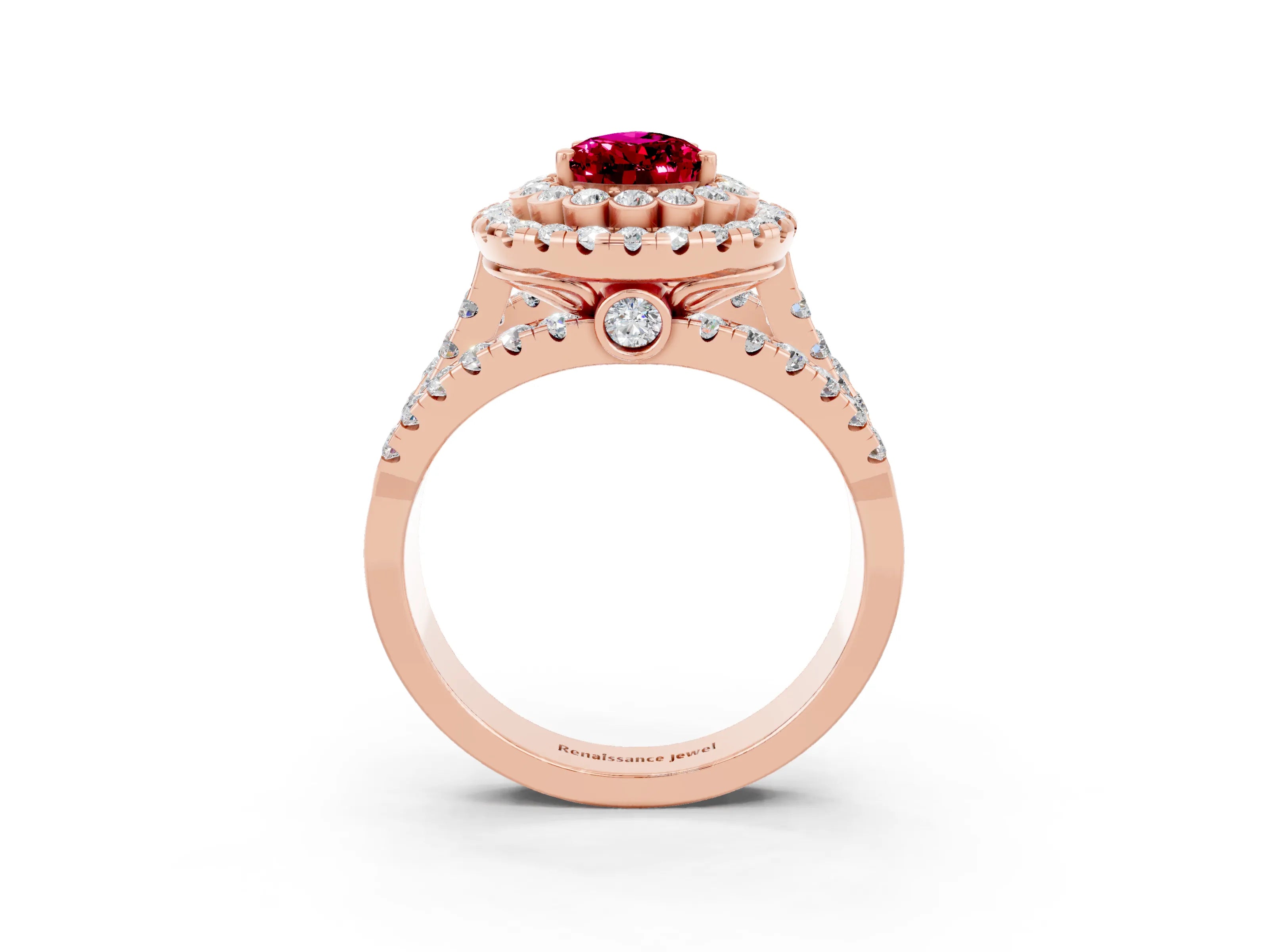Rose gold Double Halo Pear Cut Diamond Split Shank Pave Set Ring_3