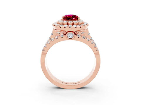 Rose gold Double Halo Pear Cut Diamond Split Shank Pave Set Ring_3