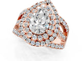 Rose gold Double Halo Pear Cut Diamond Split Shank Pave Set Ring_4