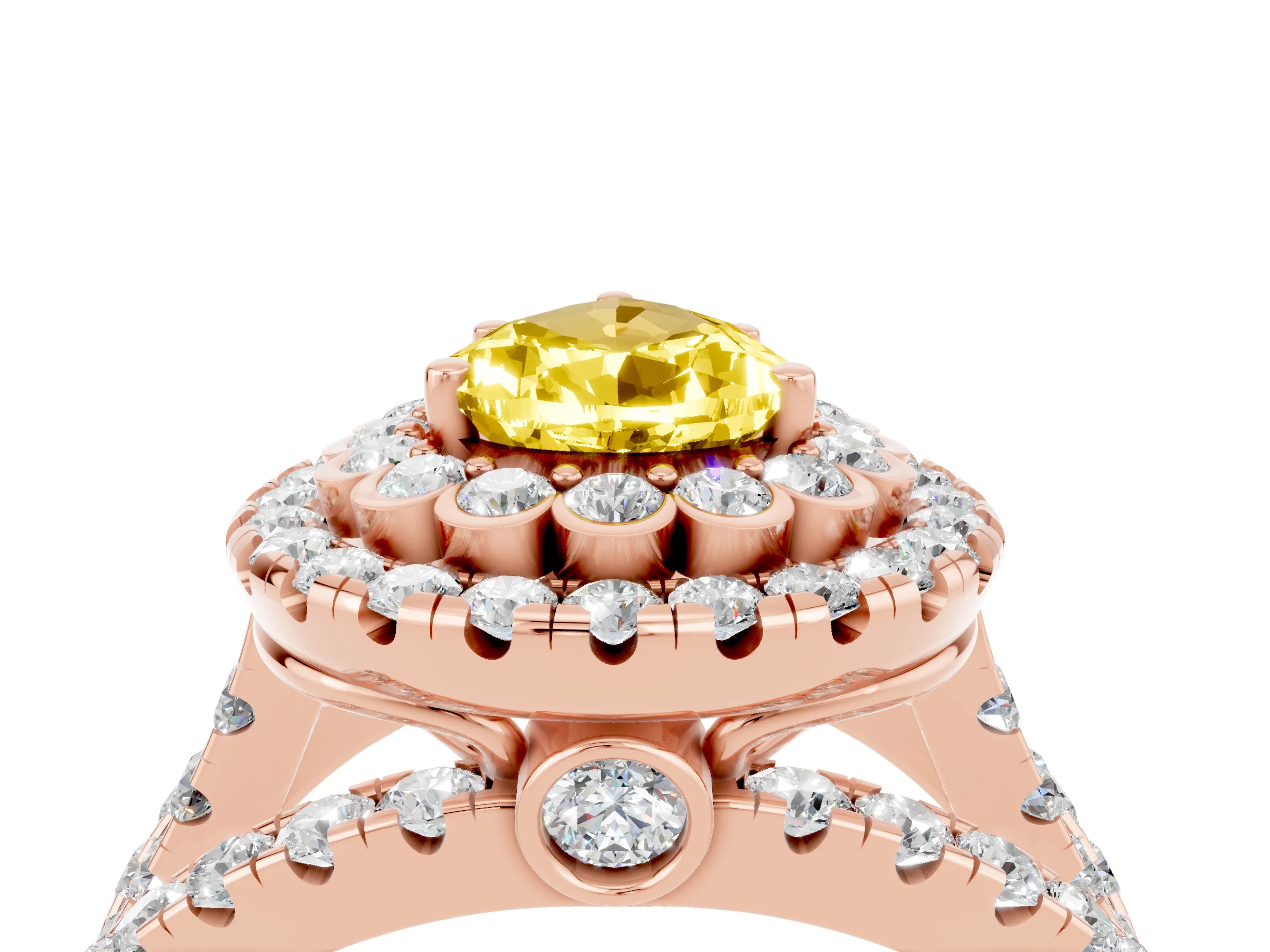 Rose gold Double Halo Pear Cut Diamond Split Shank Pave Set Ring_4