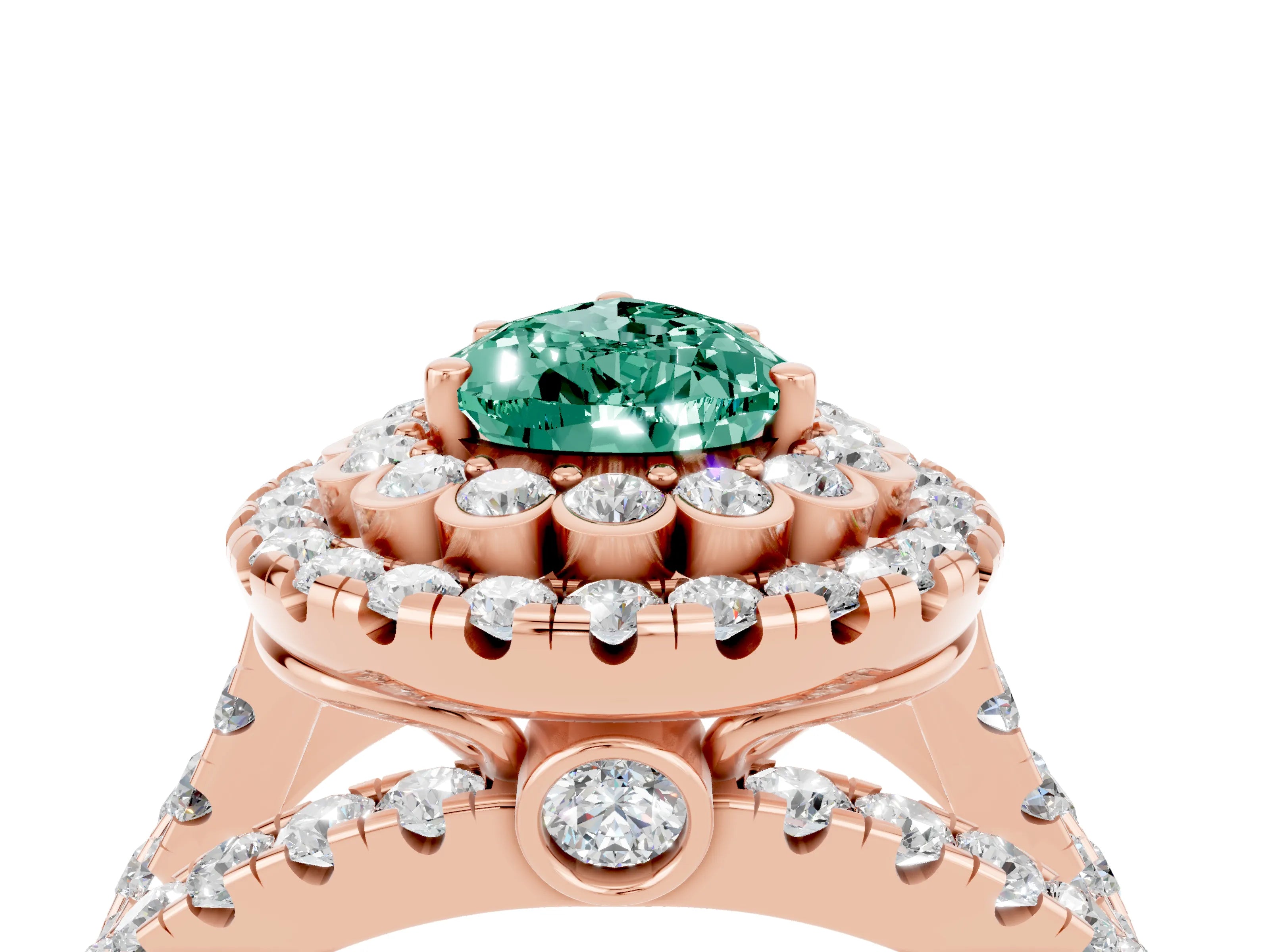 Rose gold Double Halo Pear Cut Diamond Split Shank Pave Set Ring_4