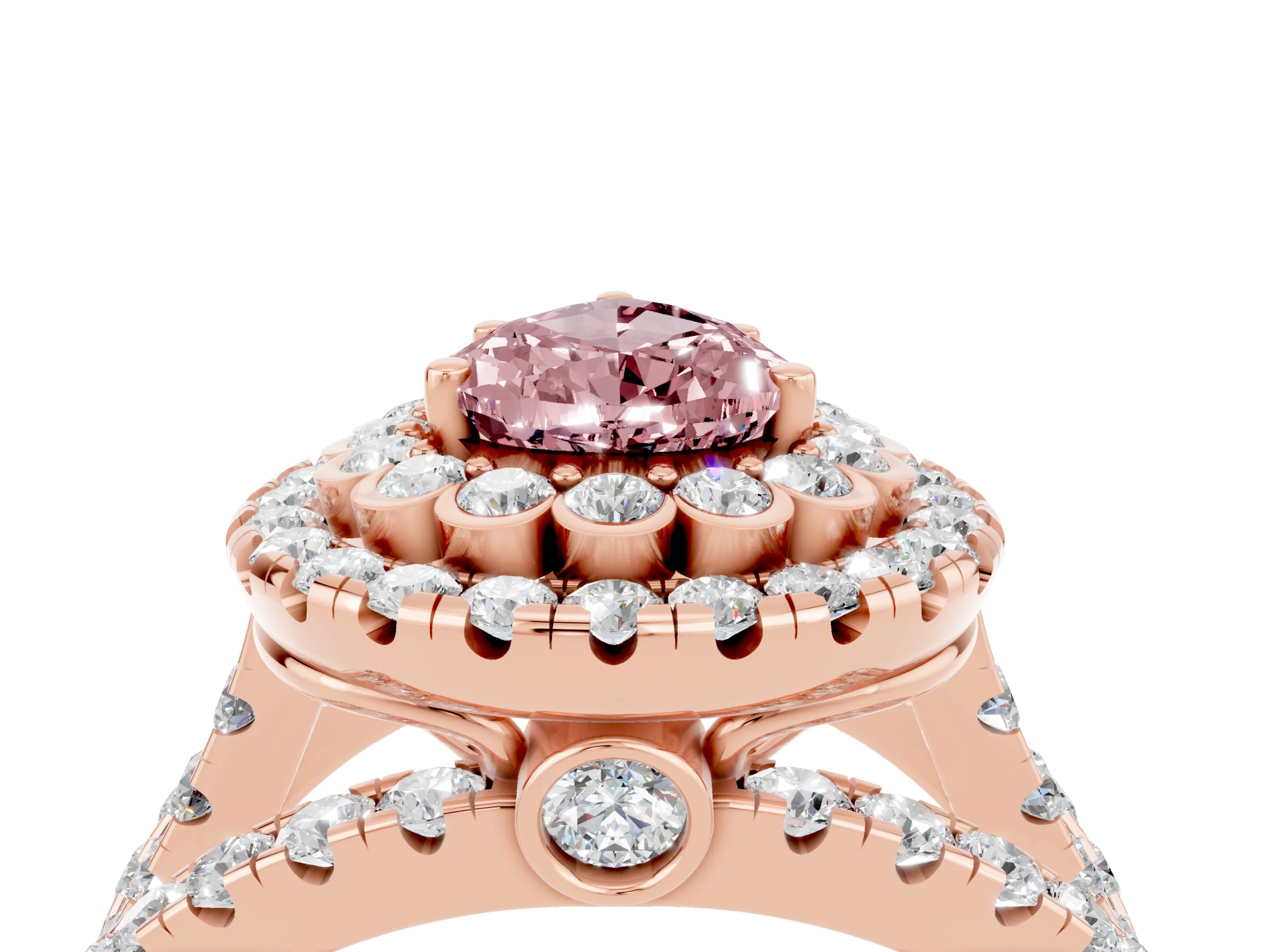 Rose gold Double Halo Pear Cut Diamond Split Shank Pave Set Ring_4
