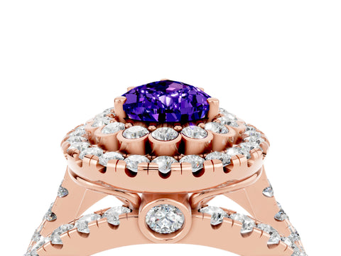Rose gold Double Halo Pear Cut Diamond Split Shank Pave Set Ring_4
