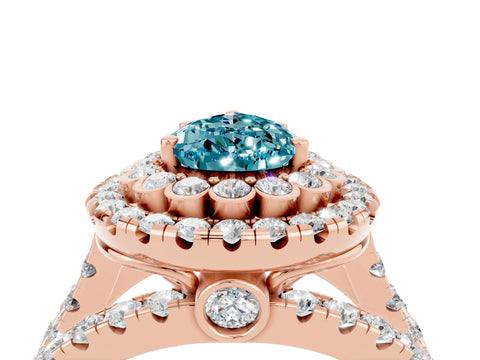Rose gold Double Halo Pear Cut Diamond Split Shank Pave Set Ring_4