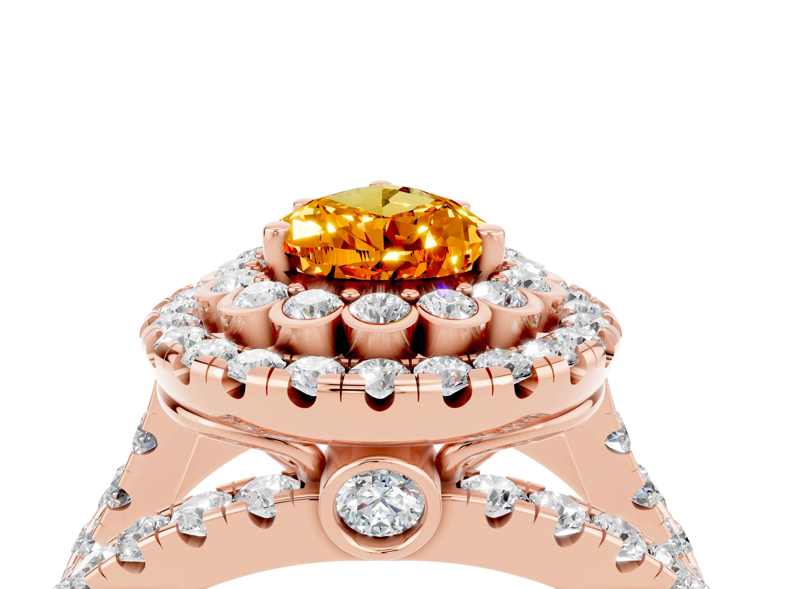 Rose gold Double Halo Pear Cut Diamond Split Shank Pave Set Ring_4