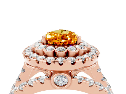 Rose gold Double Halo Pear Cut Diamond Split Shank Pave Set Ring_4