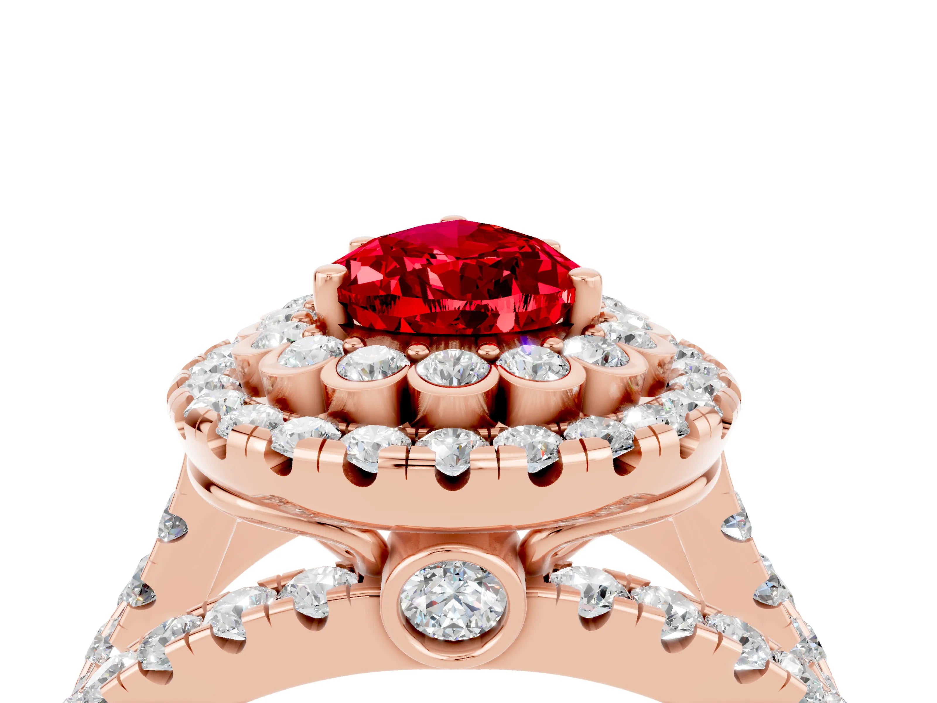 Rose gold Double Halo Pear Cut Diamond Split Shank Pave Set Ring_4