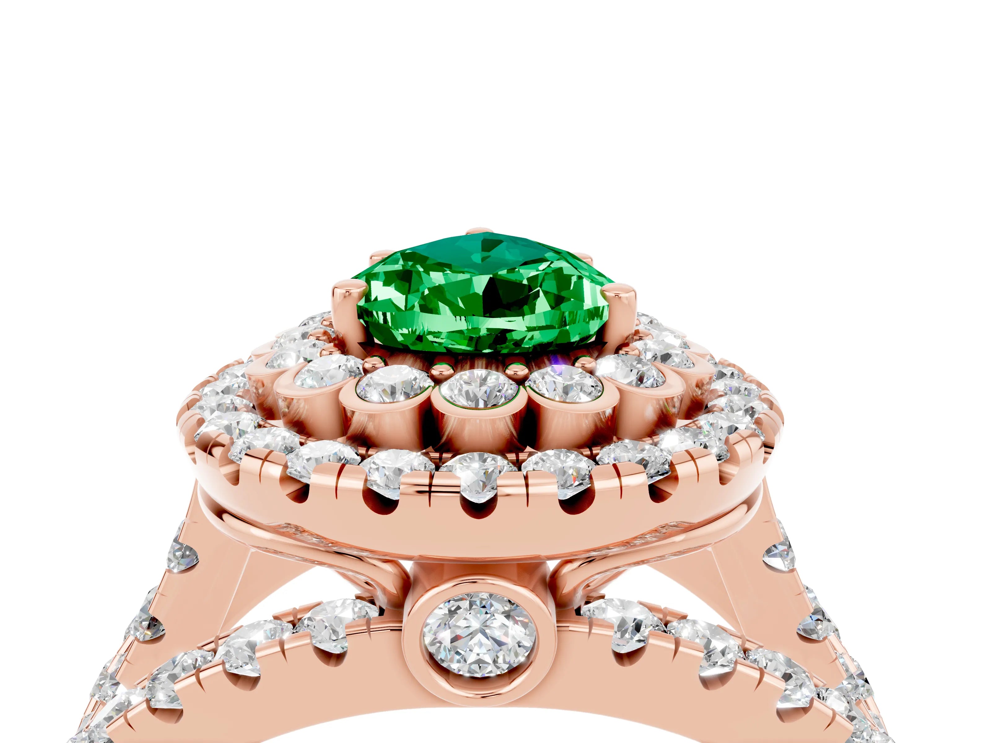 Rose gold Double Halo Pear Cut Diamond Split Shank Pave Set Ring_4