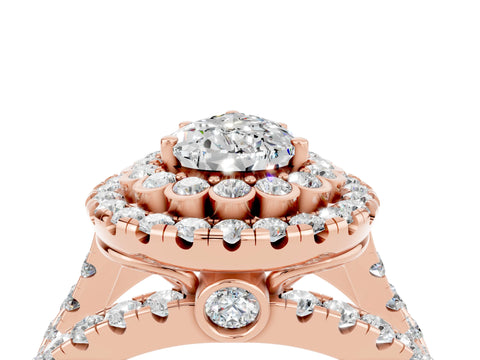Rose gold Double Halo Pear Cut Diamond Split Shank Pave Set Ring_4