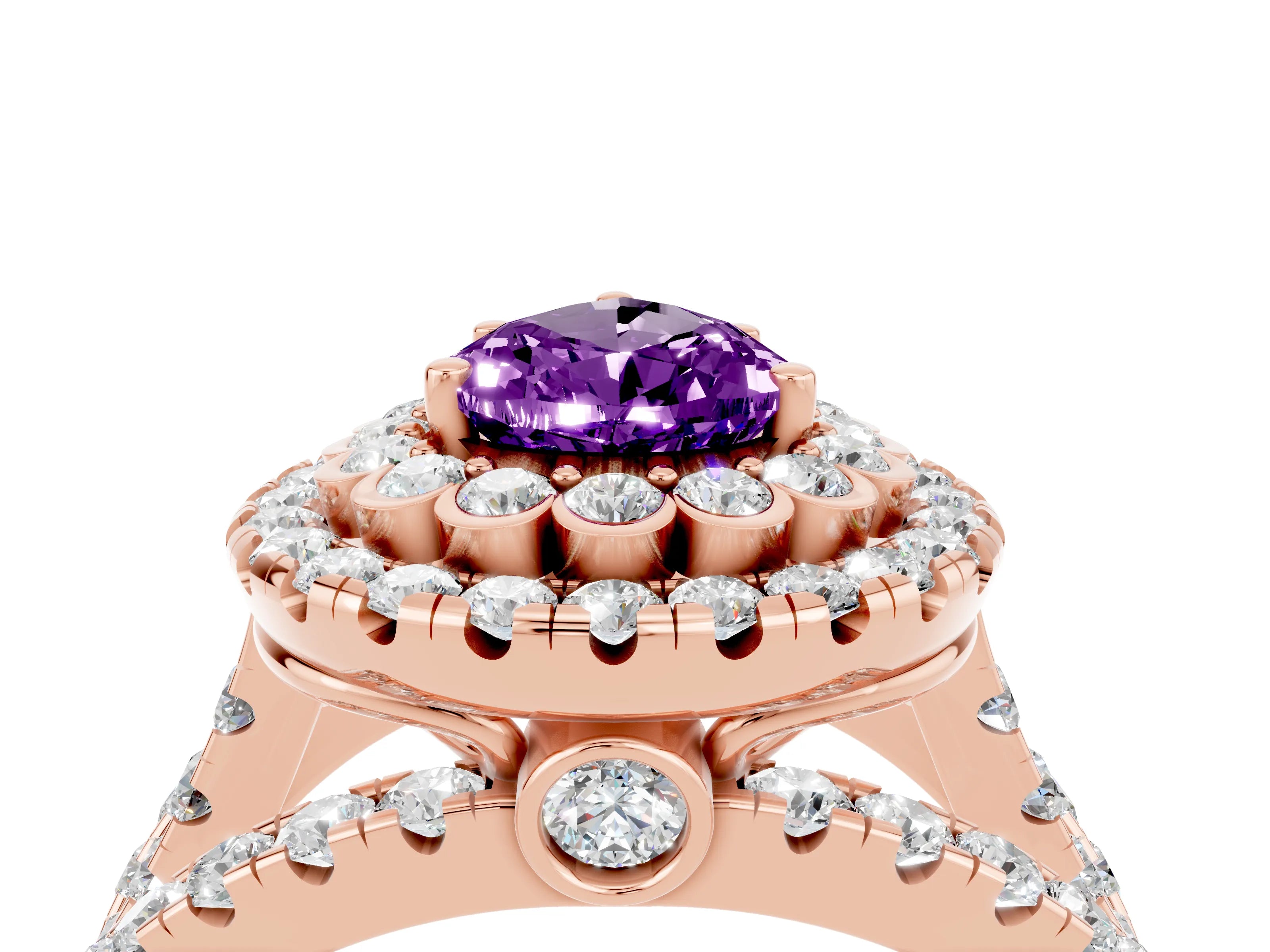 Rose gold Double Halo Pear Cut Diamond Split Shank Pave Set Ring_4