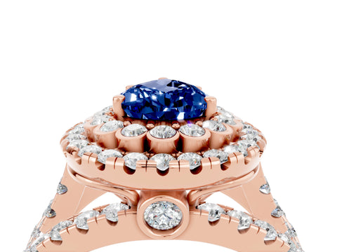 Rose gold Double Halo Pear Cut Diamond Split Shank Pave Set Ring_4