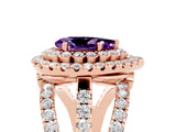 Rose gold Double Halo Pear Cut Diamond Split Shank Pave Set Ring_5