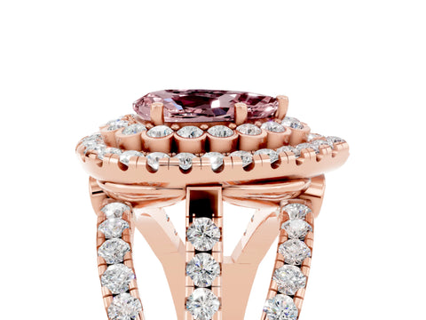 Rose gold Double Halo Pear Cut Diamond Split Shank Pave Set Ring_5