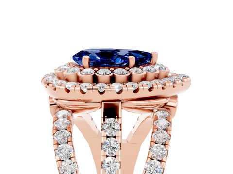 Rose gold Double Halo Pear Cut Diamond Split Shank Pave Set Ring_5