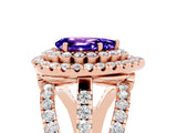 Rose gold Double Halo Pear Cut Diamond Split Shank Pave Set Ring_5