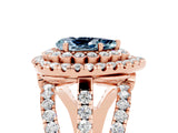 Rose gold Double Halo Pear Cut Diamond Split Shank Pave Set Ring_5