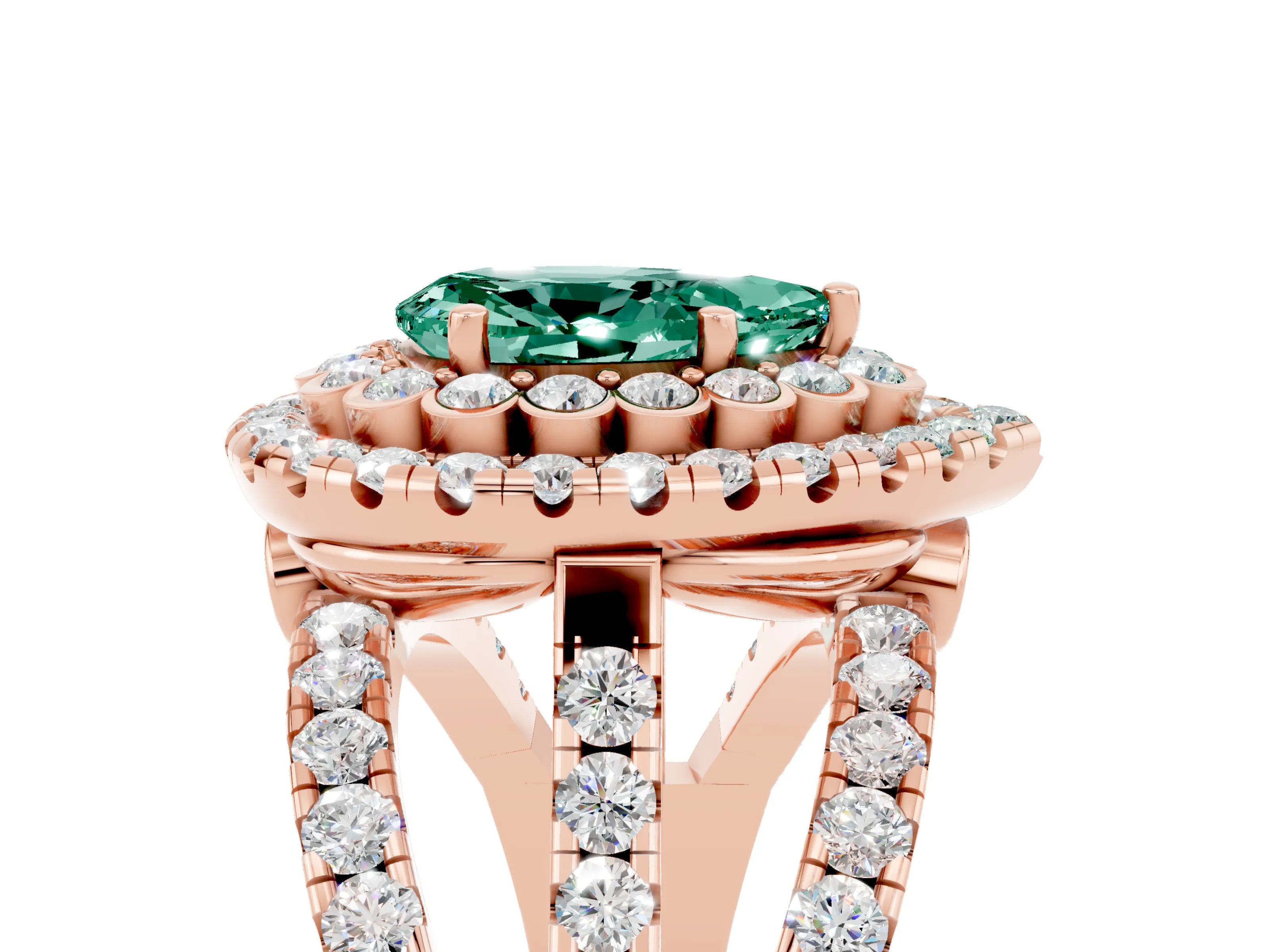 Rose gold Double Halo Pear Cut Diamond Split Shank Pave Set Ring_5