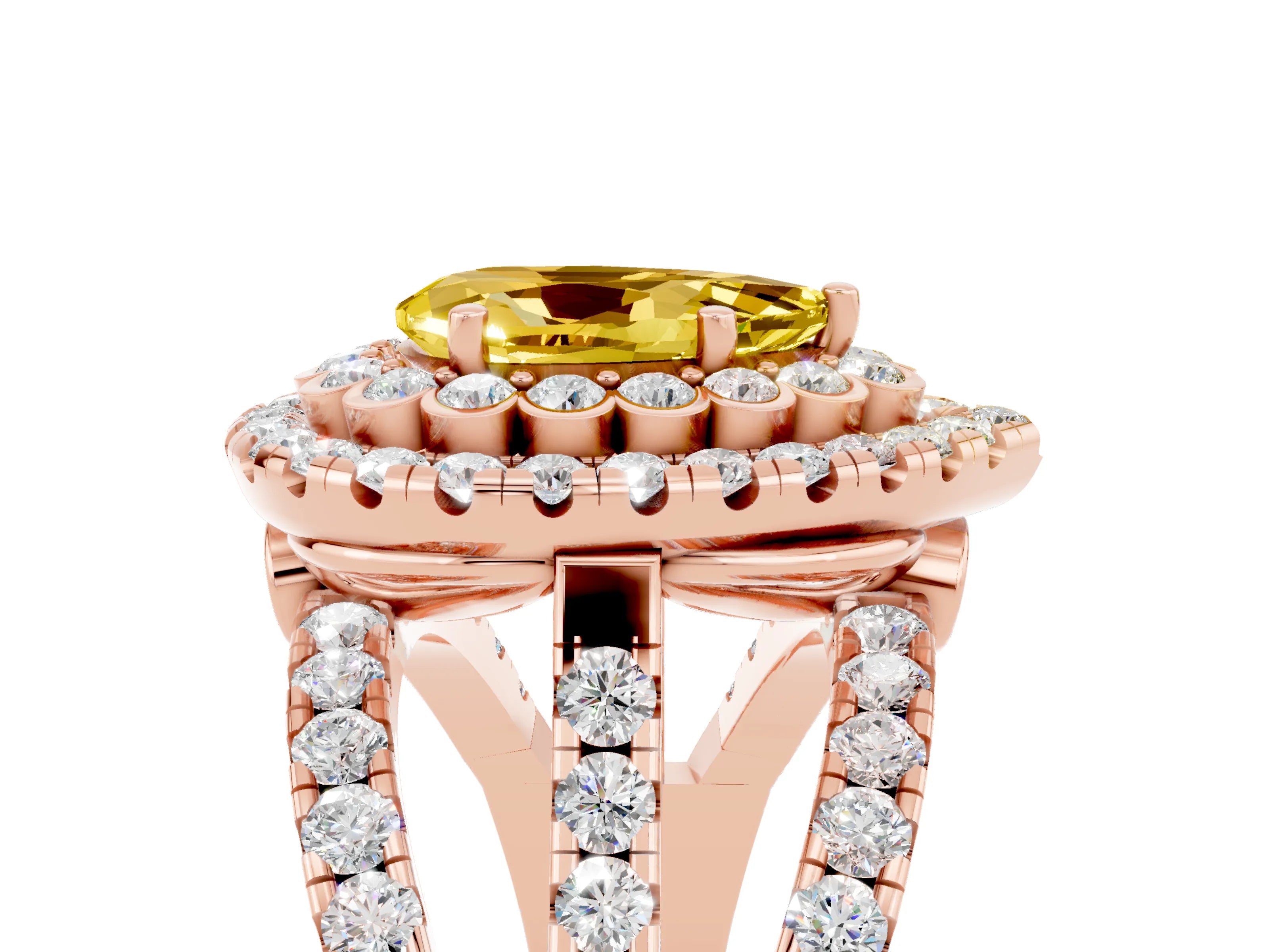 Rose gold Double Halo Pear Cut Diamond Split Shank Pave Set Ring_5
