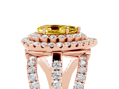 Rose gold Double Halo Pear Cut Diamond Split Shank Pave Set Ring_5