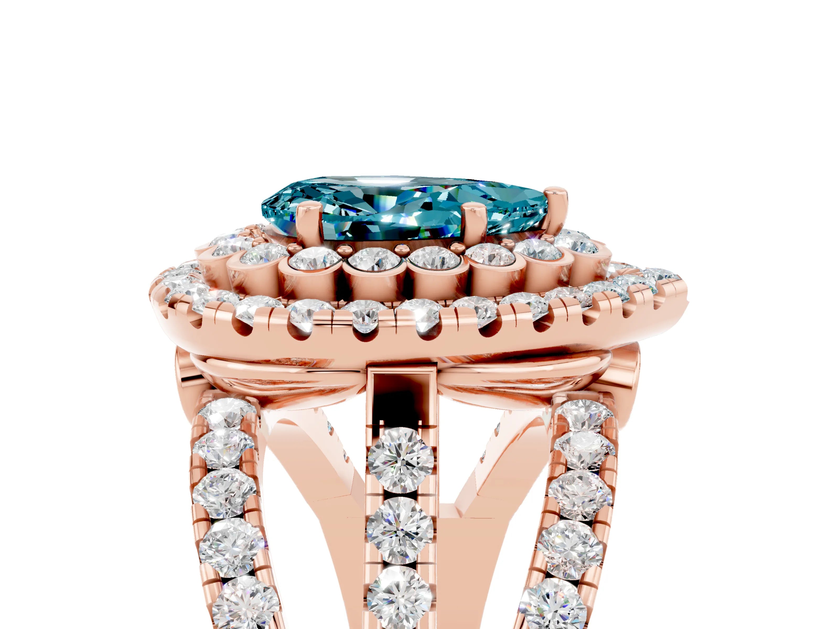 Rose gold Double Halo Pear Cut Diamond Split Shank Pave Set Ring_5