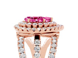 Rose gold Double Halo Pear Cut Diamond Split Shank Pave Set Ring_5