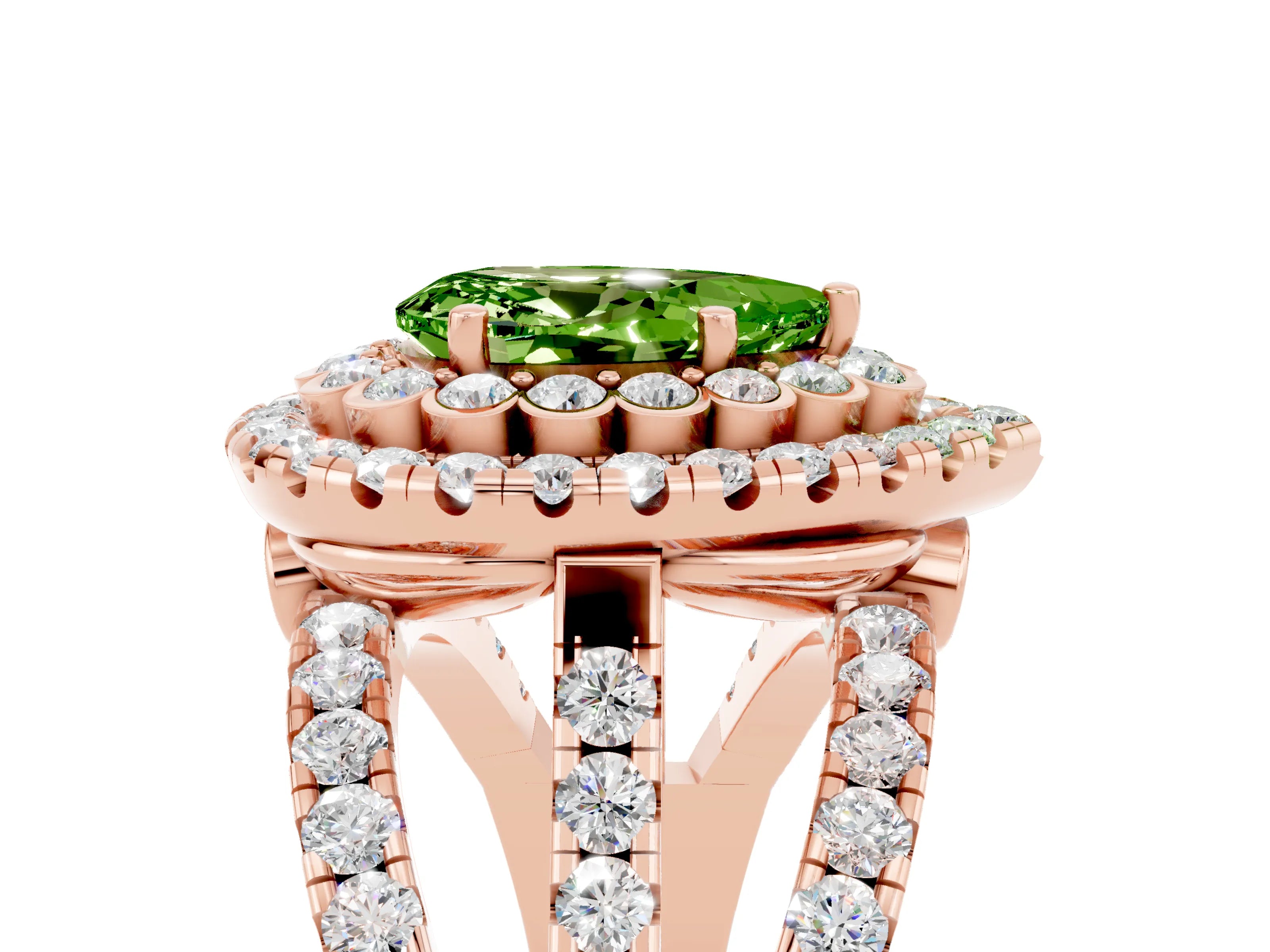 Rose gold Double Halo Pear Cut Diamond Split Shank Pave Set Ring_5