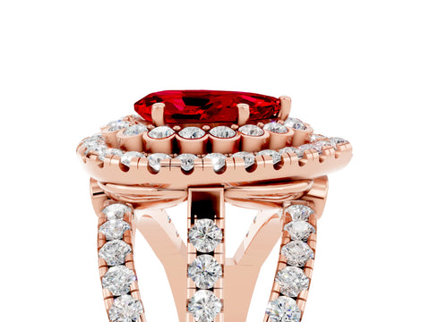 Rose gold Double Halo Pear Cut Diamond Split Shank Pave Set Ring_5