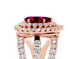 Rose gold Double Halo Pear Cut Diamond Split Shank Pave Set Ring_5