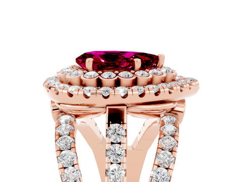 Rose gold Double Halo Pear Cut Diamond Split Shank Pave Set Ring_5