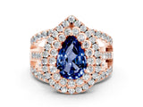 Rose gold Double Halo Pear Cut Diamond Split Shank Pave Set Ring