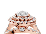 Rose gold Double Halo Pear Cut Diamond Split Shank Pave Set Ring_7